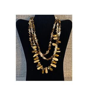 VTG 3 Strand Stone Neclace - Tigers Eye, Citrine Quartz - Earthy Boho Chunk 24"